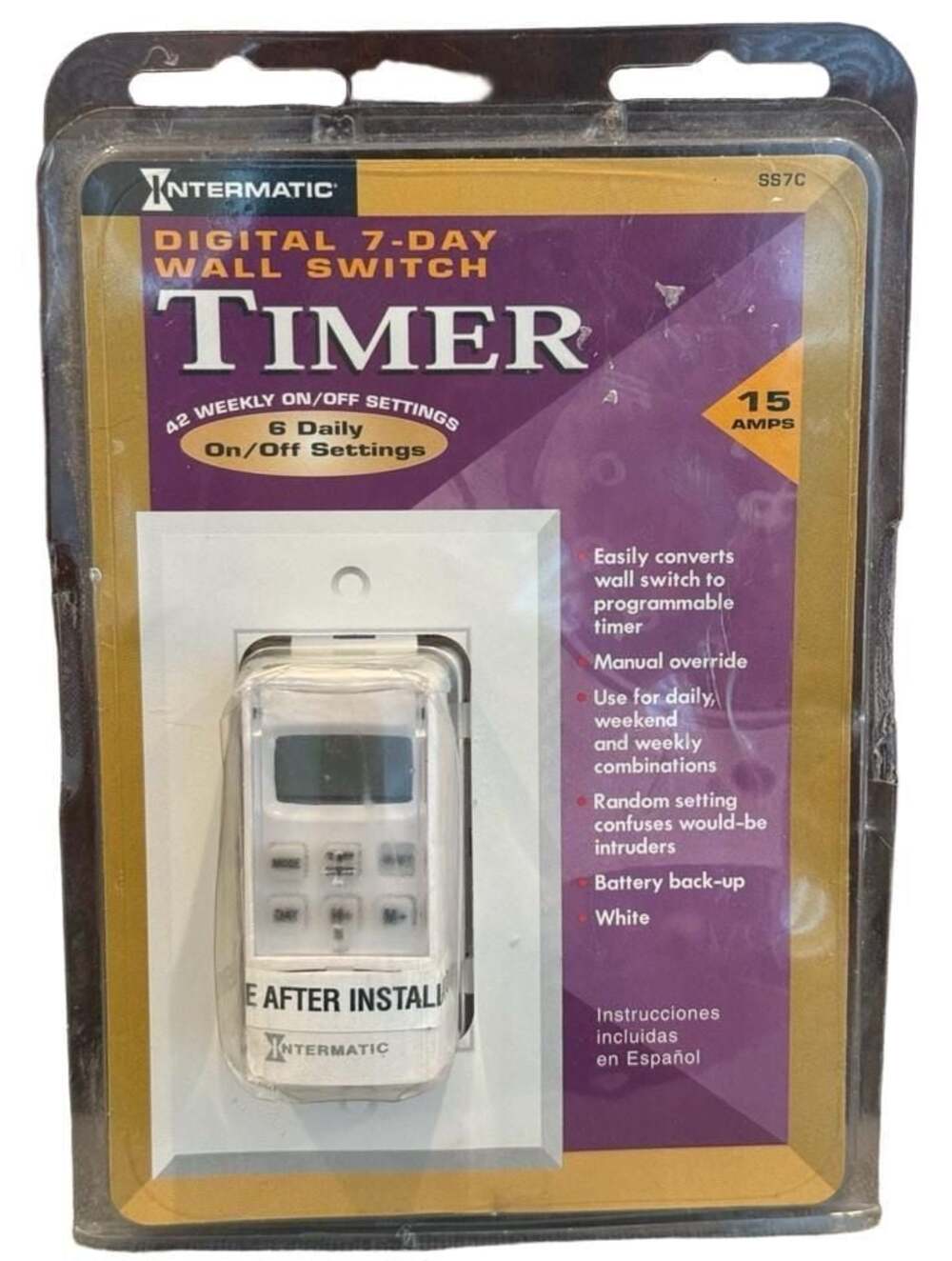 Intermatic SS7C Y2K Digital 7 Day Wall Switch Timer 6 Daily Settings New Sealed